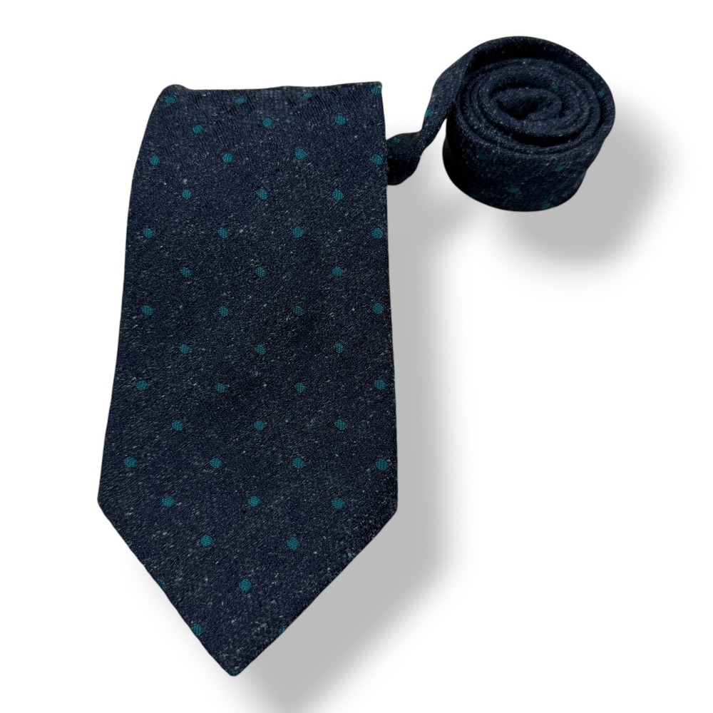 Turnbull & Asser Mens Navy Blue Teal Polka Dot 100% Silk Tie Handmade England